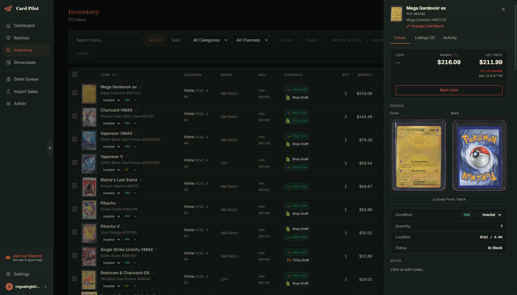 Card Pilot inventory management